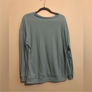 Blue Ribbed Pullover Top